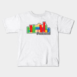 Souvenir for Portland Oregon with Skyline in Modern Colorful geometric shapes Kids T-Shirt